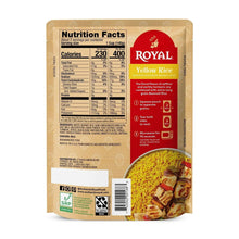 Back of yellow rice pouch with Nutrition Facts panel and cooking-ready pouch window