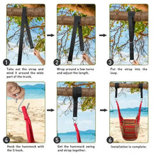Hanging hammock chair installation straps and loops with step-by-step setup