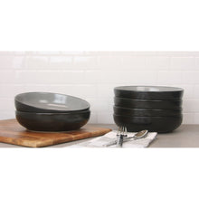 Two-tone coupe dinner bowls set of 6, black exteriors with gray interiors