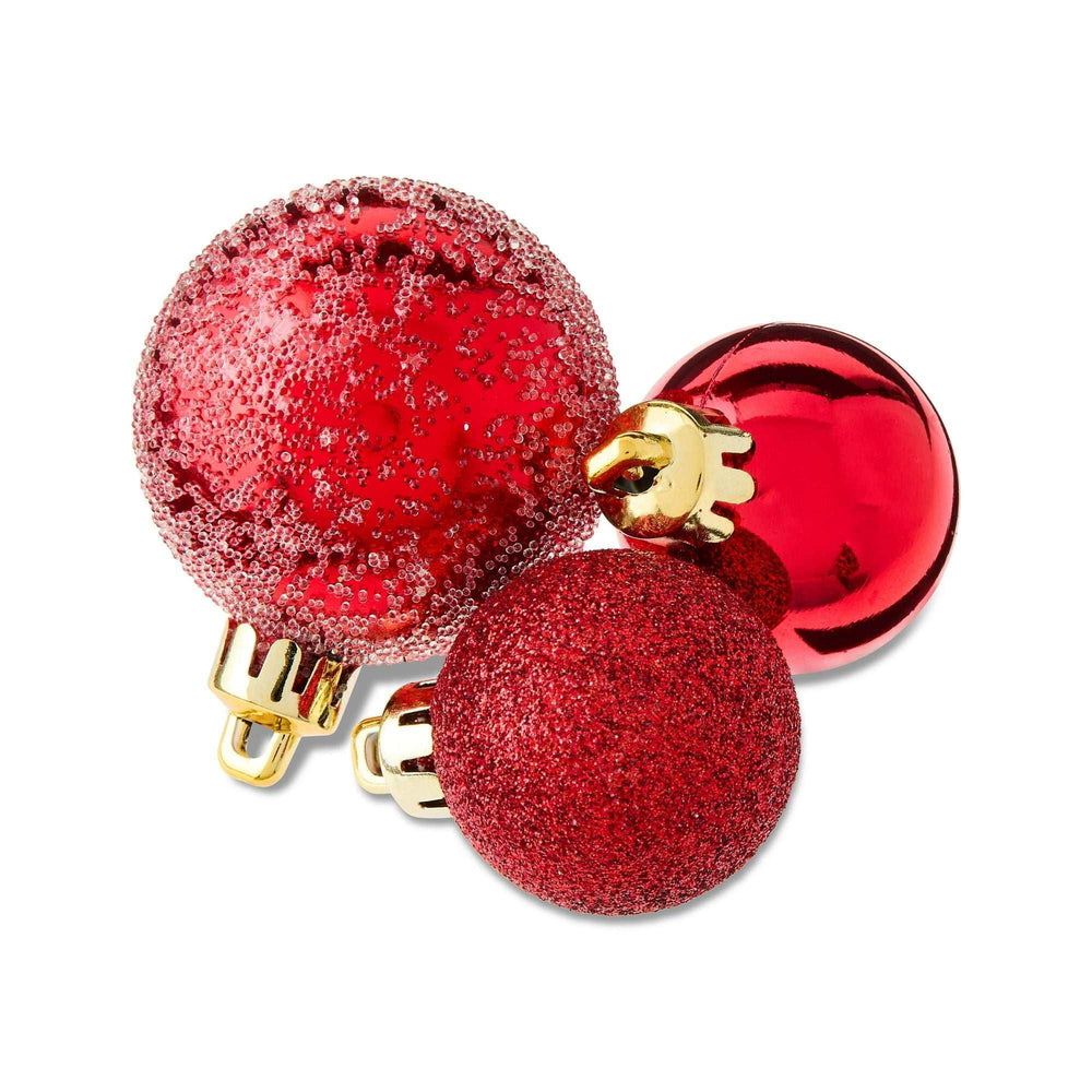 Mini Red Multi-Textured Shatterproof Christmas Ornaments, 20 Count, by Holiday Time - USA MEGA SHOP