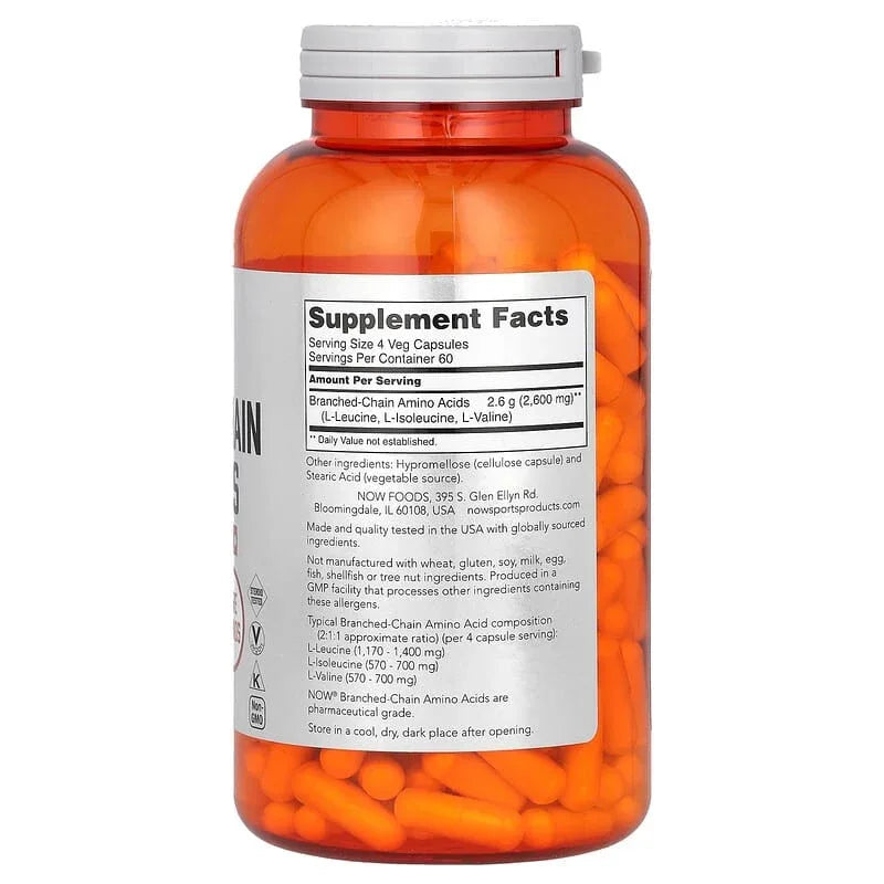 NOW Foods, Sports, Branched-Chain Amino Acids, 120 Veg Capsules (650 mg per Capsule)