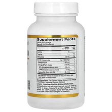 Krill oil supplement bottle back label with Supplement Facts table