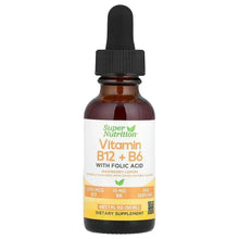 Vitamin B12 + B6 liquid supplement bottle with dropper, folic acid, 1 fl oz (30 mL)