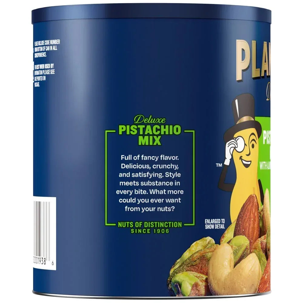 Deluxe Pistachio Mix, Party Snacks, Plant-Based Protein, 14.5 Oz Canister
