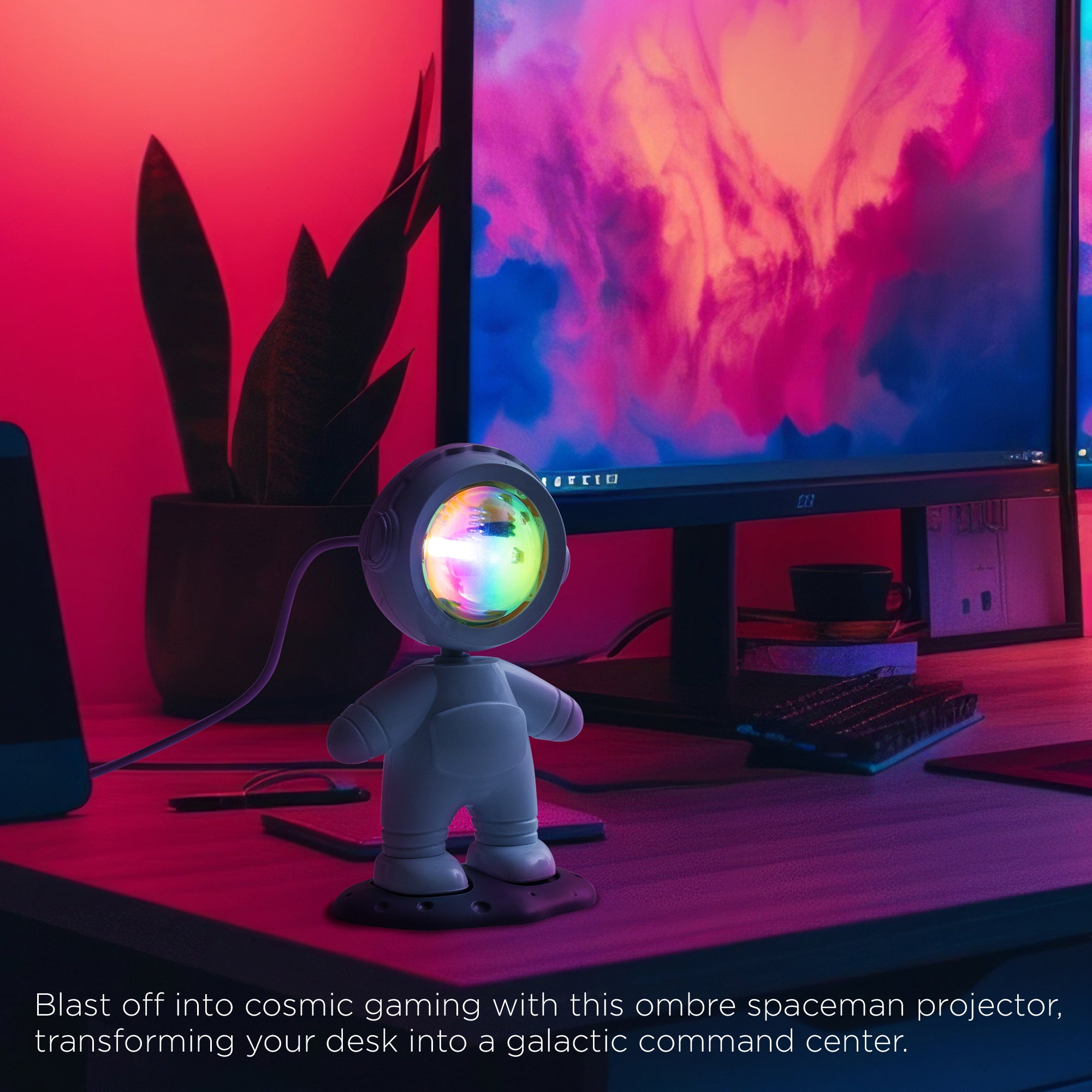 Mini Astronaut Projector Night Light Merkury Innovations- Purple Sunset, Rotating Head, USB Powered