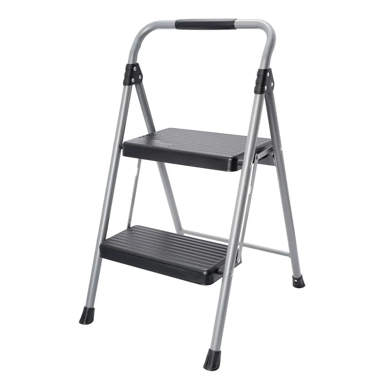 Hyper Tough Gray & Black 2-Step Steel Large Platform & Foldable Step Stool – Holds up to 225 Pounds