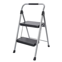 Hyper Tough Gray & Black 2-Step Steel Large Platform & Foldable Step Stool – Holds up to 225 Pounds