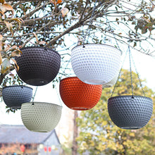Self-watering hanging planter baskets, assorted colors with textured hex pattern and hanging chains
