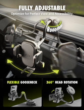 Fully adjustable car phone mount with flexible gooseneck and 360-degree swivel head