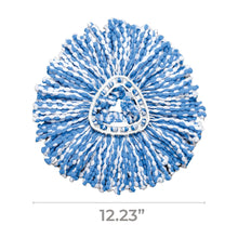 Round microfiber mop head, blue and white loops with plastic hub