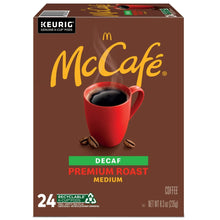 McCafe Decaf Premium Roast medium K-Cup pod box with 24 count label