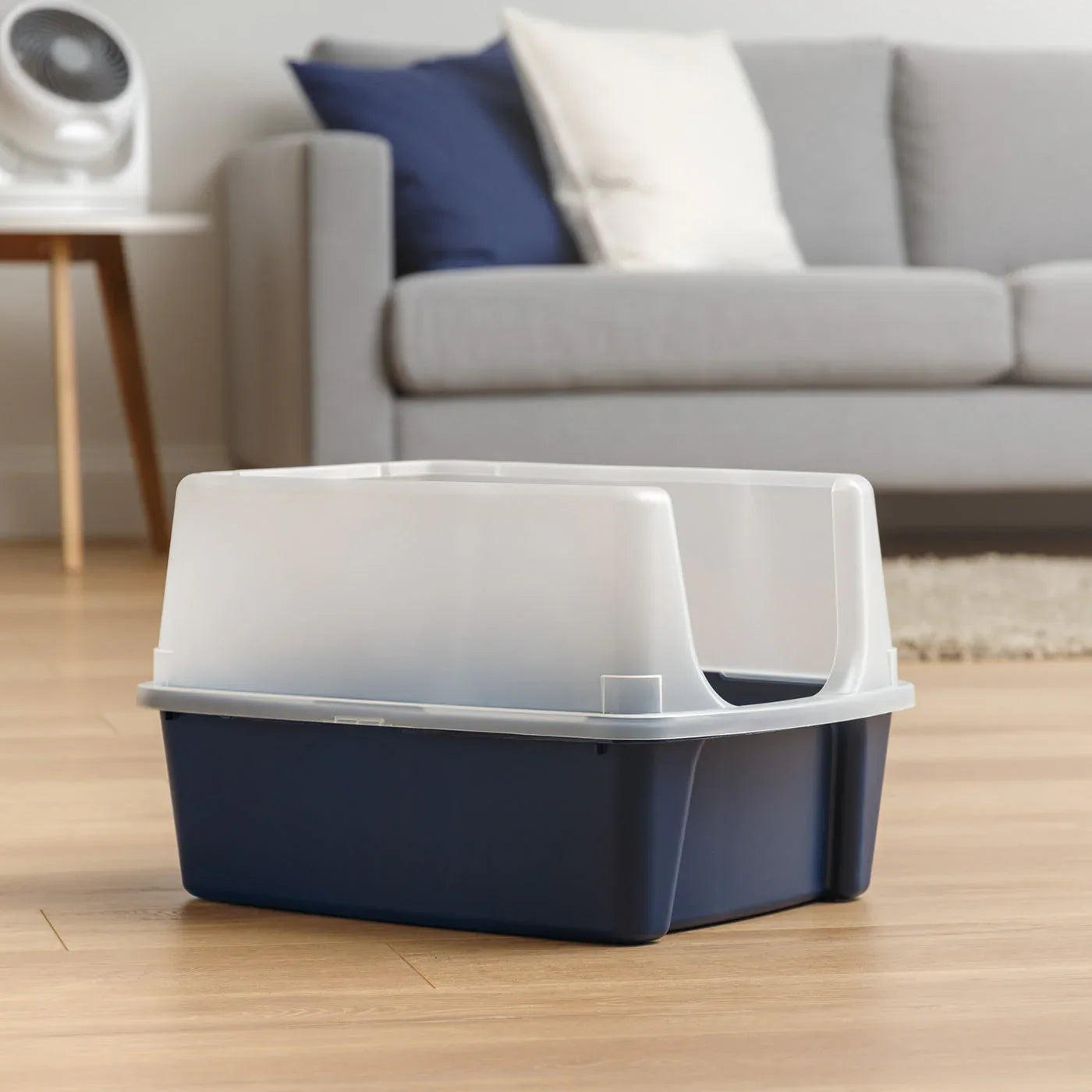 IRIS Open Top Cat Litter Box with Shield, Navy - USA MEGA SHOP