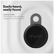 Black round Bluetooth tracker tag with top hanging loop