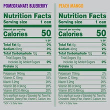 V8 Energy drink nutrition facts panels for Pomegranate Blueberry and Peach Mango