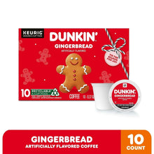 Dunkin' Gingerbread artificially flavored coffee K-Cup pods box with pod cup and lid