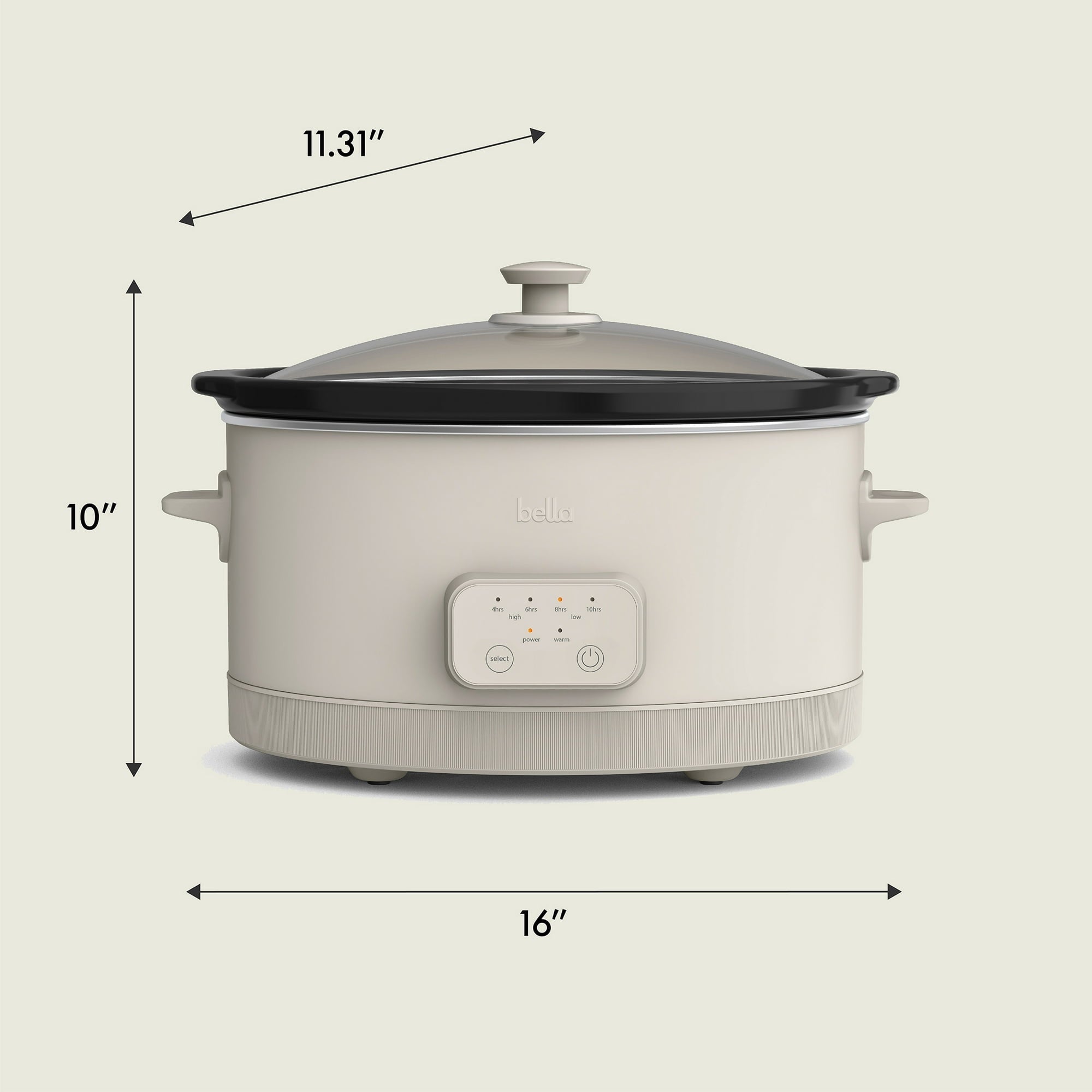 bella 6 Qt Digital Programmable Slow Cooker with Ceramic Nonstick Coating, Adjustable Temperature & Cooking Time, Dishwasher Safe Pot & Tempered Glass Lid, Oatmilk