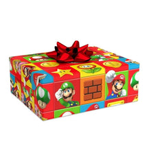 Wrapping paper design wrapped gift box with Mario and Luigi character blocks