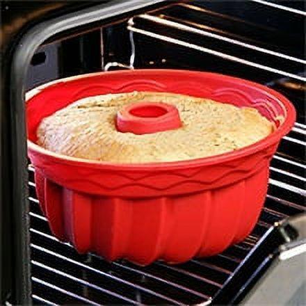 Silicone Baking Molds, European Grade Fluted Round Cake Pan, Non-Stick Cake Pan for Jello,Buntcake,Gelatin,Bread, 9.45 Inches Tube Bakeware Red