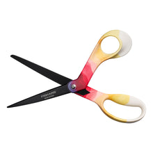 Scrapbook scissors with long black blades and Daybreak red-to-yellow handle loops