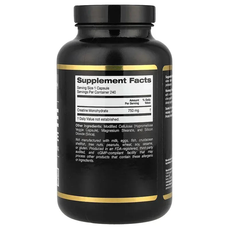 California Gold Nutrition, Sport, Creatine Monohydrate, 750 mg, 240 Veggie Capsules
