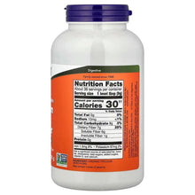 NOW Psyllium Husk Powder bottle back with Nutrition Facts panel and barcode