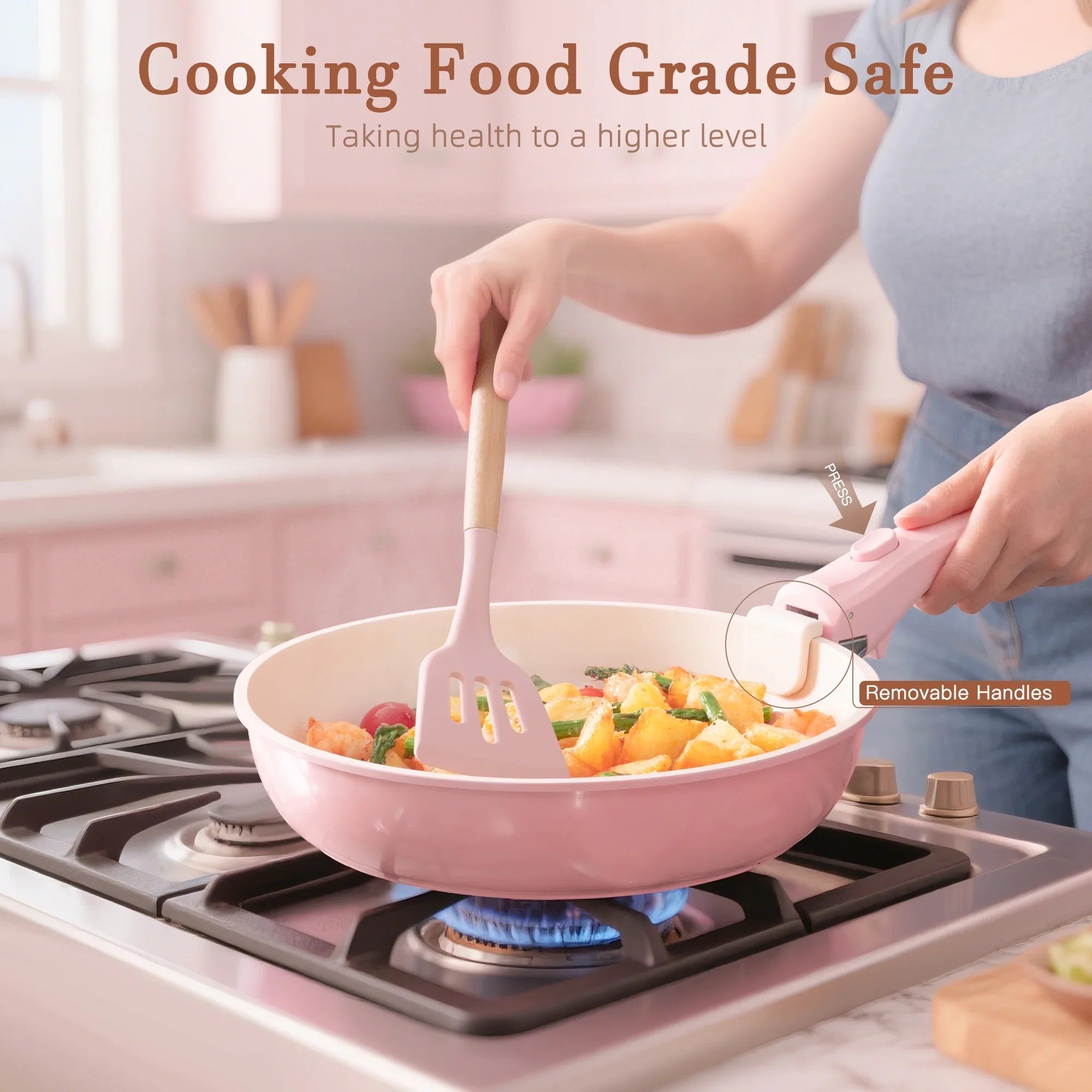 Astercook 20-Piece Pots and Pans Set, Nonstick Cookware Set with Detachable Handles, Oven & Dishwasher Safe, Induction Compatible, Stackable RV Kitchen Cooking Set