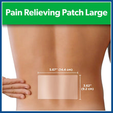 Large pain relief patch size diagram on an upper back with dimensions