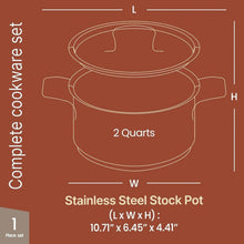 2-quart stainless steel stockpot diagram with height and width measurements