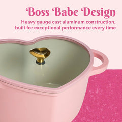 Paris Hilton 4.6 Quart Heart-Shaped Dutch Oven Pot with Lid, Clean Ceramic™ Nonstick Coating & Silicone Rim Glass Lid, Pink