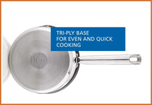 Stainless steel saucepan with long handle, tri-ply base view