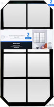 Retail packaging for 2-piece 16x32 wall mirror set, black finish
