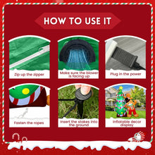Inflatable yard decoration how-to card: zip, blower, power plug, ropes, insert stakes