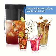 Iced tea and coffee maker brewing pitchers of lemon and berry iced drinks