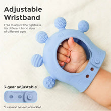 Blue diver silicone wristband teether with ring opening and finger-safe textured grips