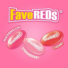 Starburst Jellybeans flavor discs: Watermelon, Strawberry, and Cherry on pink
