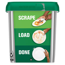 Dishwasher detergent pods tub with hands scraping off food, Cascade Platinum 71 packs
