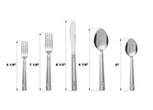 Stainless steel flatware size chart showing fork, knife, and spoon dimensions