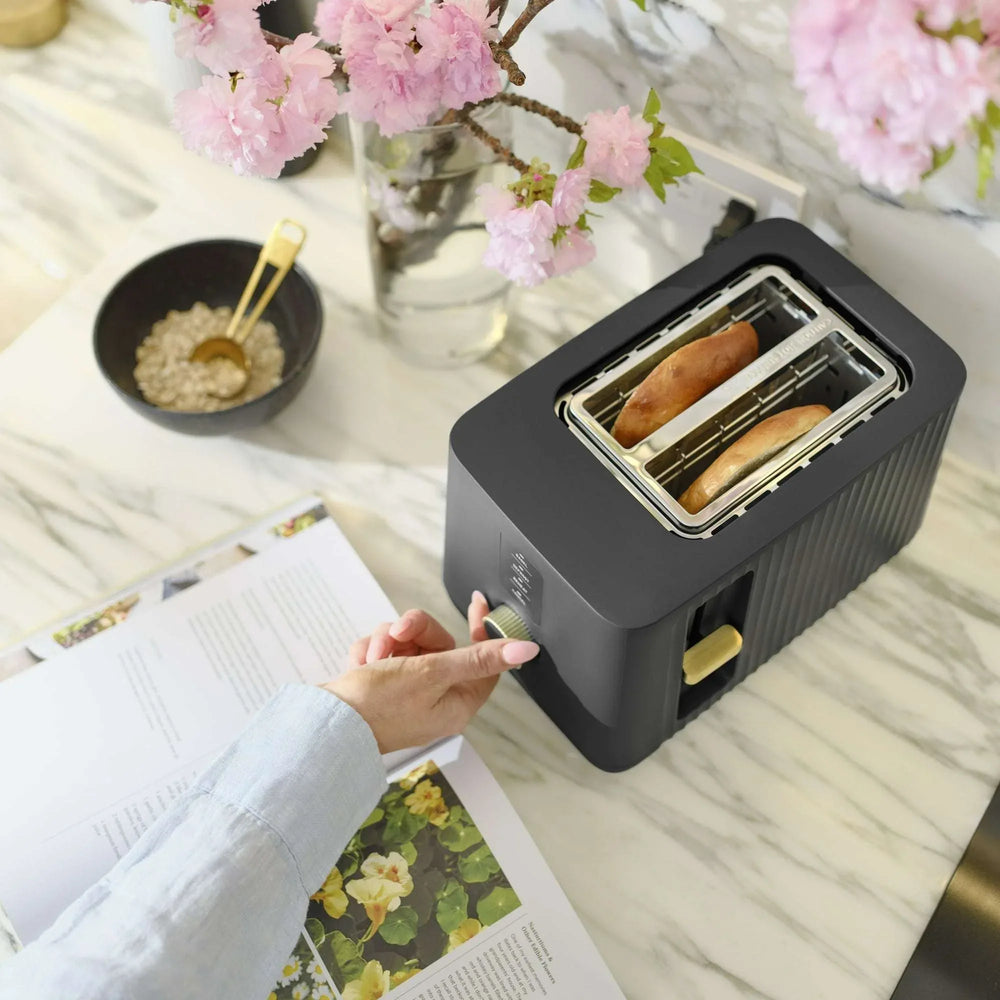 Thyme & Table 2-Slice Toaster, Extra-Wide Slots with Slide-Out Removable Crumb Tray, Slate Grey - USA MEGA SHOP