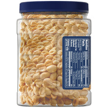 Back nutrition facts panel on PLANTERS lightly salted dry roasted peanuts canister.