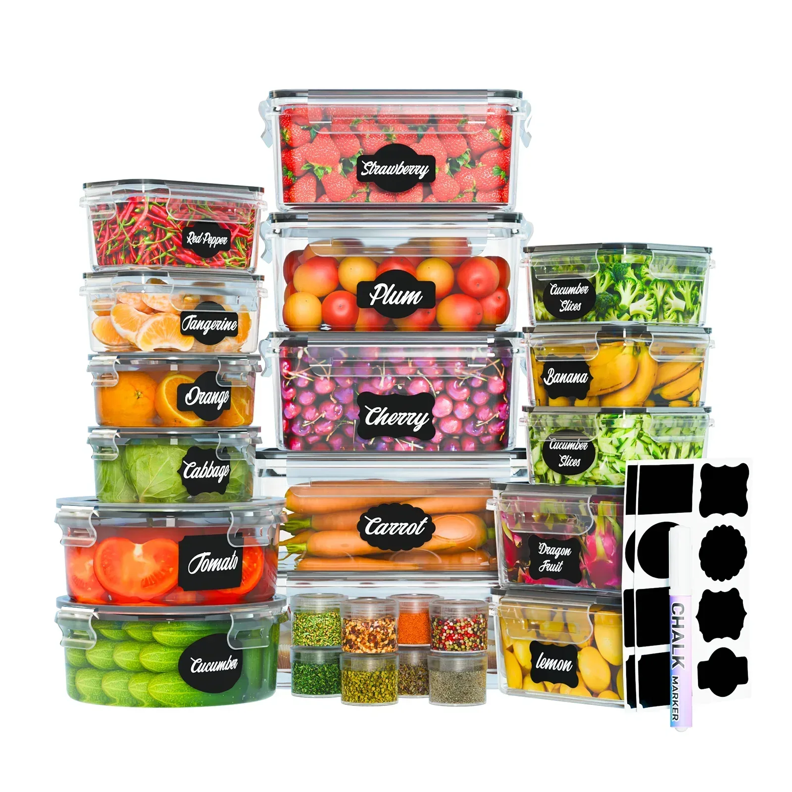 2Pack 1860ml/ 63oz Large Glass Storage Containers with Lids, Meal Prep Food Container Set with Snap Airtight Lid for Baking, Microwave, Oven, Leak Proof, for Freezer, Dishwasher, Grey