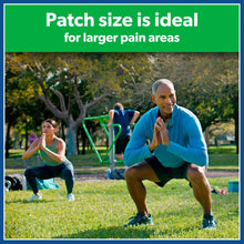 Large pain relief patch promotional panel for larger pain areas