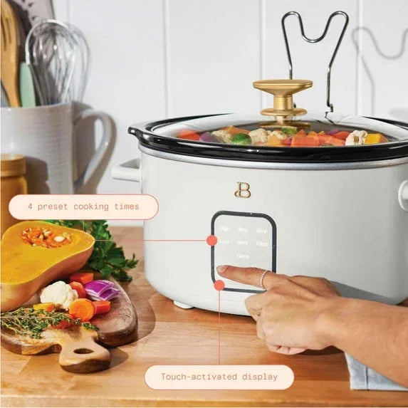 Beautiful 4Qt Slow Cooker with Touch-Activated Display, White Icing by Drew Barrymore - USA MEGA SHOP