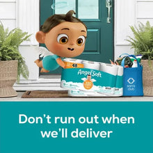 Toilet paper delivery pack held by cartoon boy in teal and white