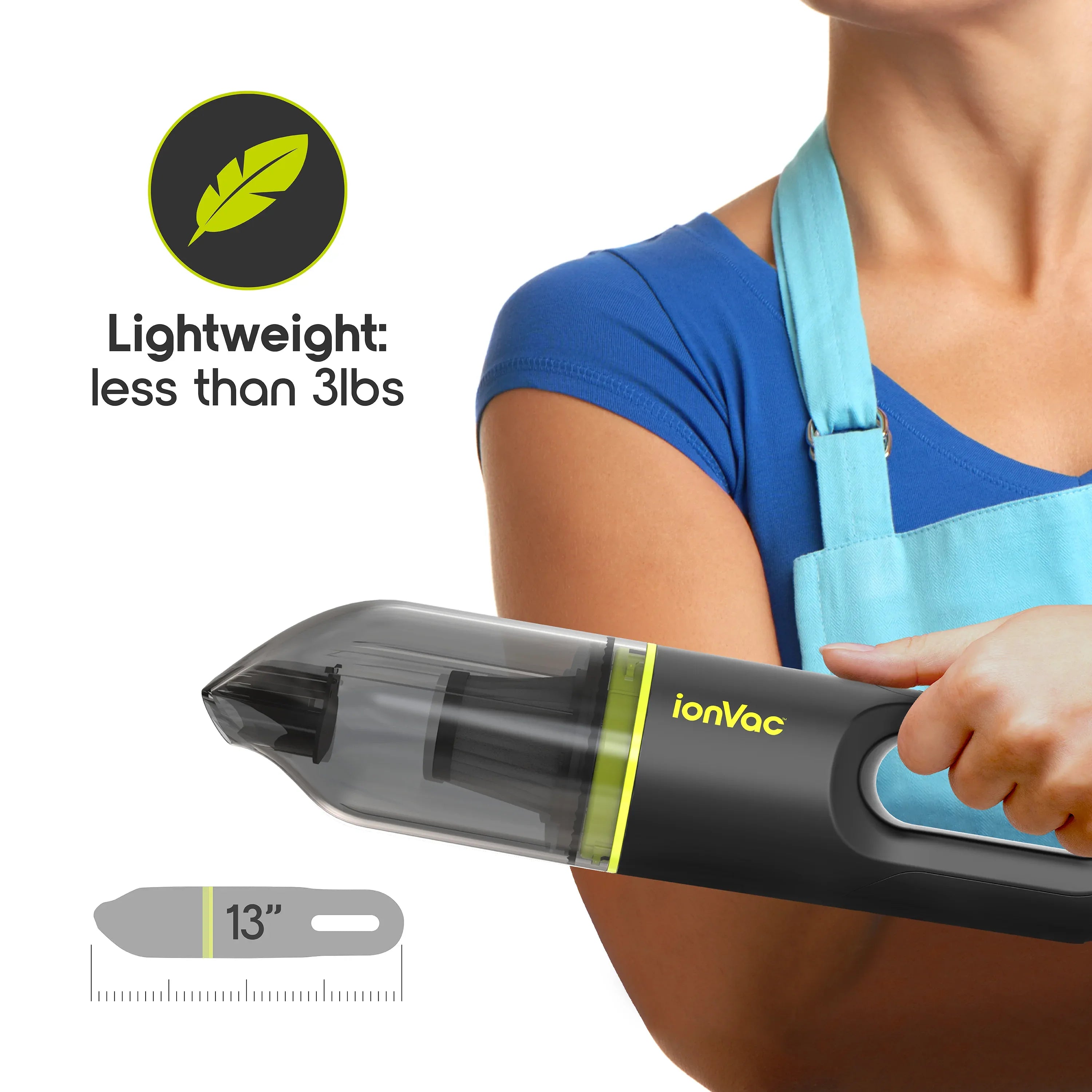 IonVac Handvac Handheld Cordless Vacuum, Pet-Friendly Multi-Surface Lightweight Vacuum Cleaner with USB Charging, Model #7441, Green