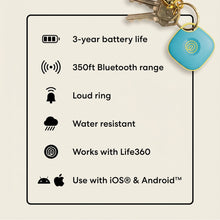 Aqua blue Bluetooth tracker tile with keyring loop