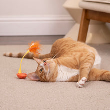 Interactive cat toy: orange ball with orange feather on string