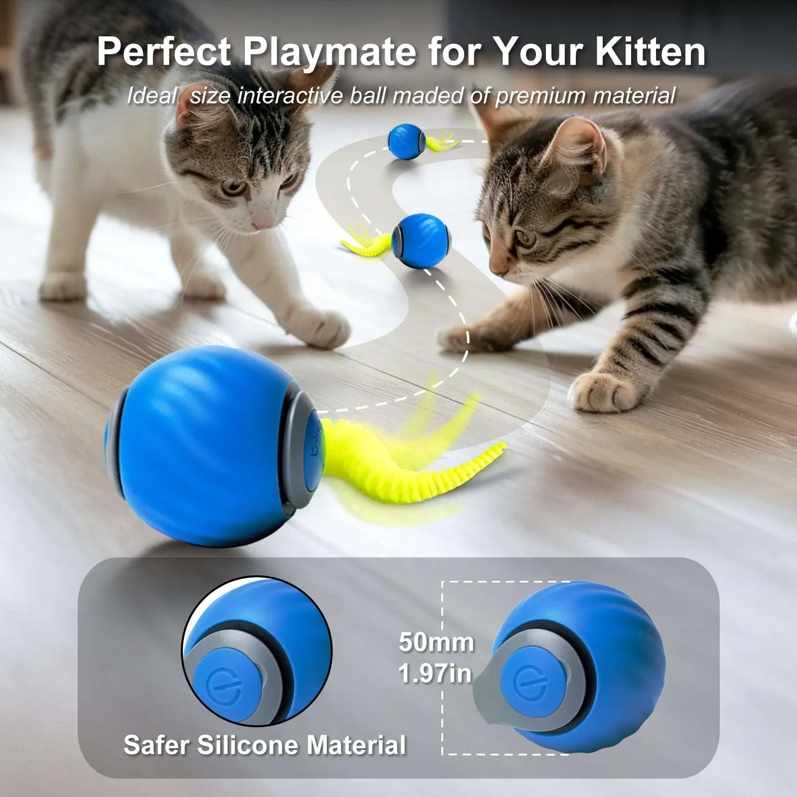 Risehigh Cat Toys for Indoor Cat Toy Smart Interactive Cat Toy Ball Rechargeable Two Speed Adjustment for Bored Indoor Adult Cats 2 Packs(Blue+Orange) - USA MEGA SHOP