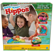 Hungry Hungry Hippos board game box back with jungle theme and hippo action graphic