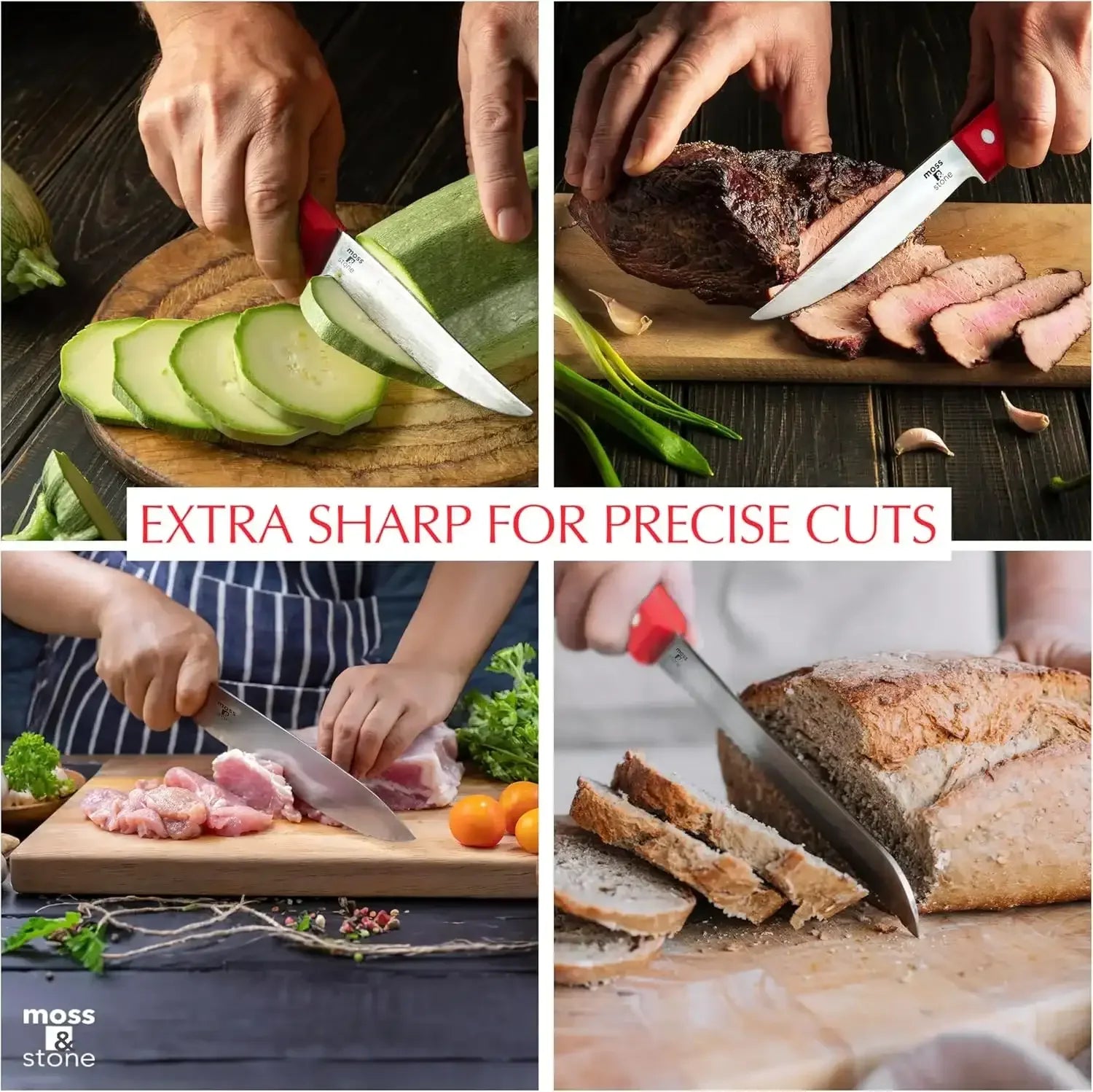 Moss & Stone Professional Kitchen Knife Chef Set, Small Knife Set With Block, Black Titanium Plated Kitchen Knife Set, Stainless Steel Scratch Resistant & Rust Proof Sharp Kitchen Knives. - USA MEGA SHOP