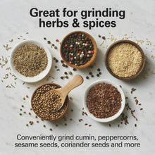 Coffee grinder with bowls of herbs and spices for grinding, including cumin